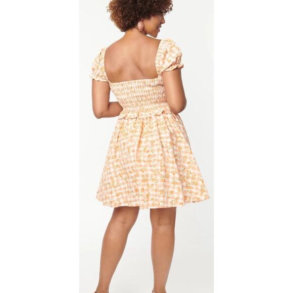 Unique Vintage Smak Parlor Peach Gingham Dress Small 4 - Picture 3 of 8